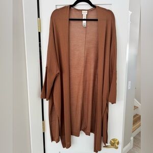 Chico's The Convertible Open Knit Cardigan Warm Camel Brown Shimmer Medium
